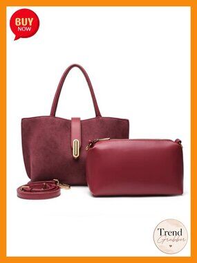 Faux Suede 2-in-1 Tote & Crossbody Handbag Set